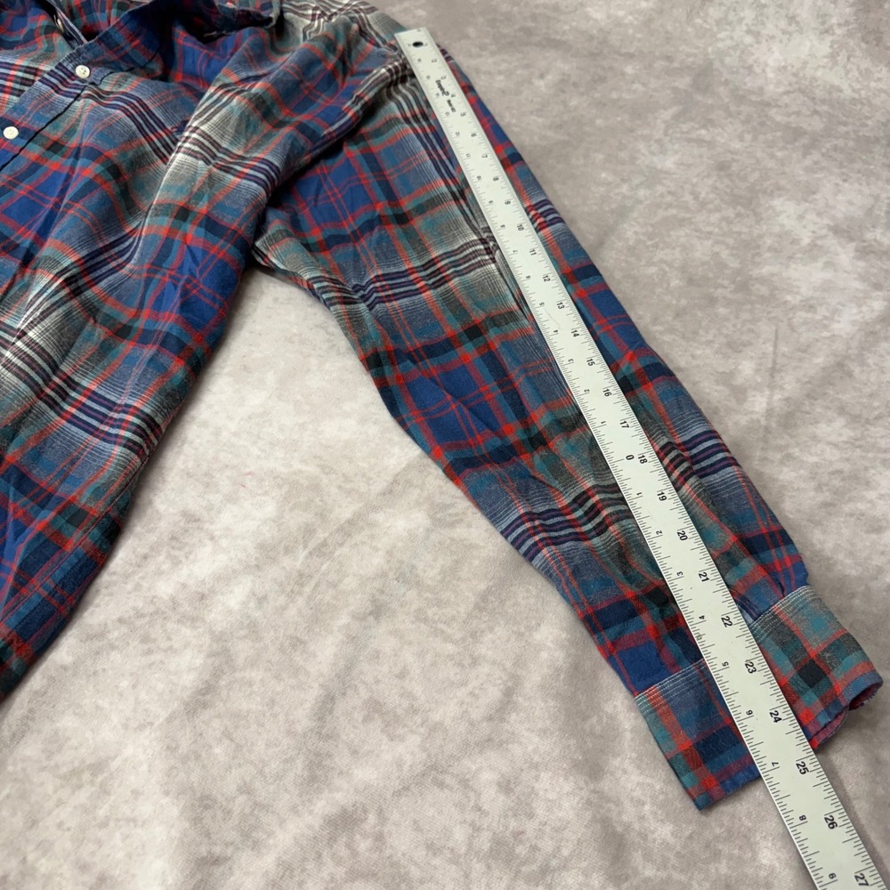 Ralph Lauren Blaire Mens Large Blue Red Plaid Flannel Button Down Shirt Cotton - Picture 7 of 8